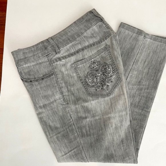Gray Acid Wash Embellished Crop Ultimate Fit Jeans from Chicos - Picture 1 of 9